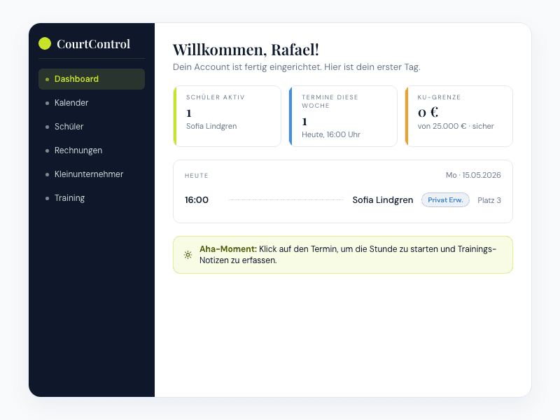 CourtControl Onboarding: Fertig — dein Dashboard